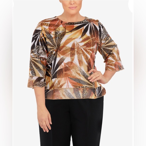 Alfred Dunner Tops - New Alfred Dunner Plus Size Marrakech Skin Tropical 3/4 Sleeve Top